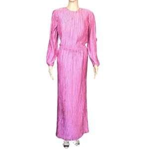 Vintage pink crinkle skirt shirt dress set evening gown party size 12